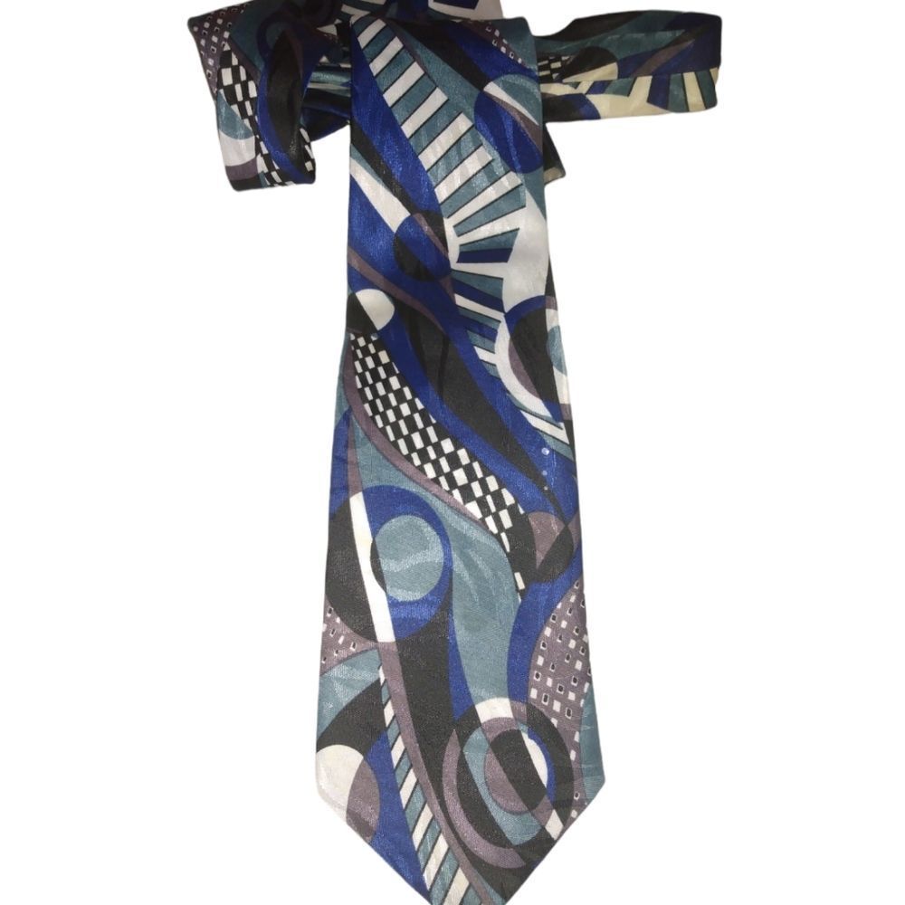 5/$25 Florenzi Blue Grey Silk Geometric Men's Tie